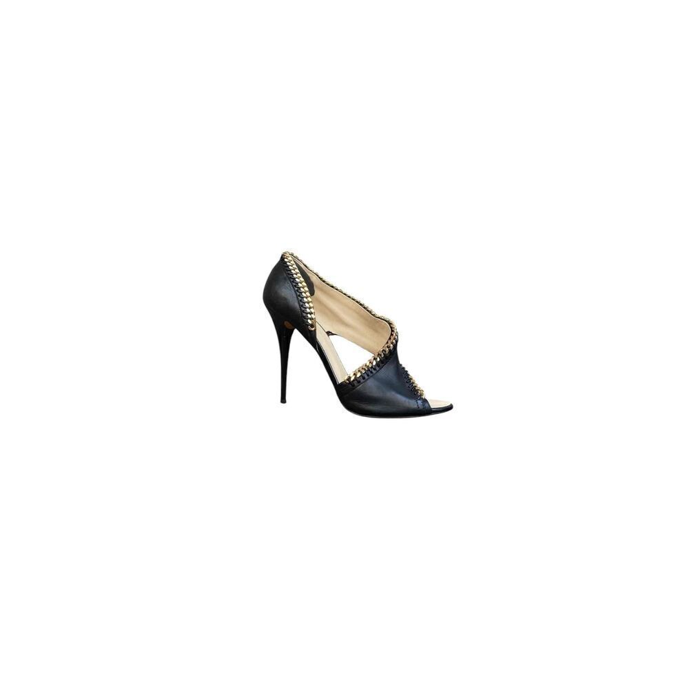 Giuseppe Zanotti Black Leather Gold Chain Peep Toe Stiletto Pumps Women’s 9.5 - Picture 5 of 8